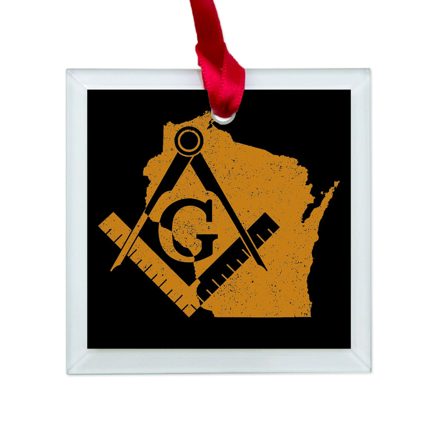 Wisconsin square & compass freemason symbol state map - Glass Square Ornament