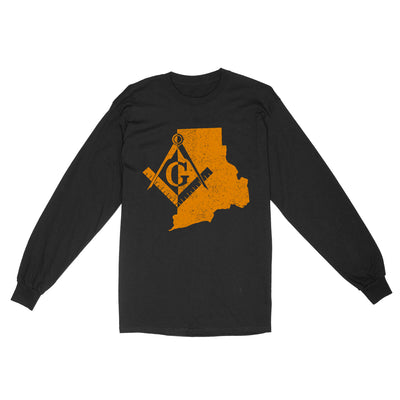 Rhode Freemason State Map Square & Compass Symbol - Long Sleeve