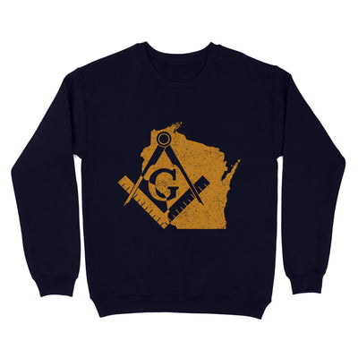 Wisconsin Freemason State Map Square & Compass Symbol - Sweatshirt