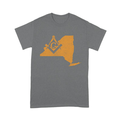 New York Freemason State Map Square & Compass Symbol - T Shirt