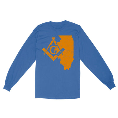 Illinois Freemason State Map Square & Compass Symbol - Long Sleeve