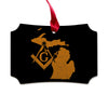 Michigan square & compass freemason symbol state map - Scalloped Wooden Maple Ornament