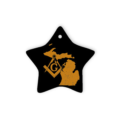 Michigan square & compass freemason symbol state map - Star Ceramic Ornament (2 sided)