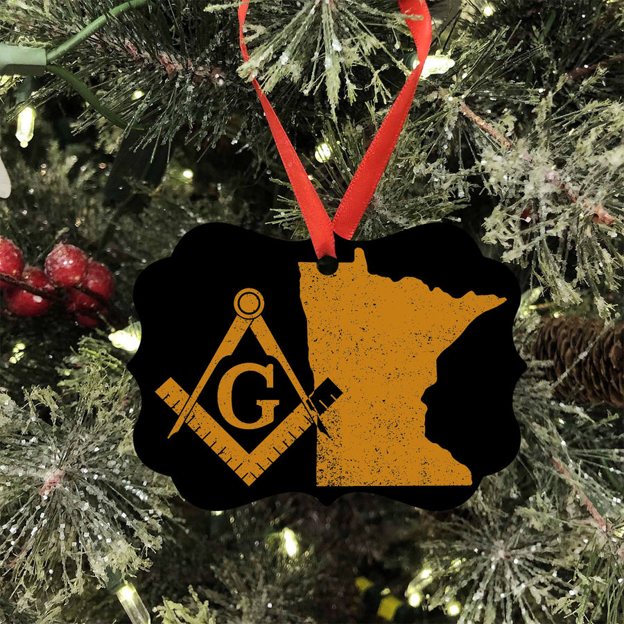 Minnesota square & compass freemason symbol state map - Medallion Aluminum Ornament