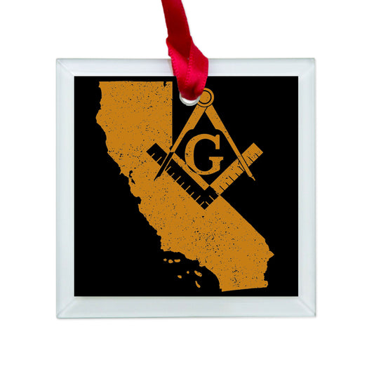 California square & compass freemason symbol state map - Glass Square Ornament