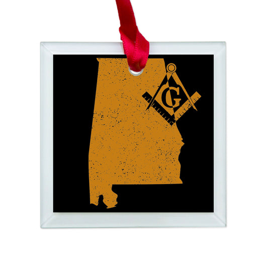 Alabama square & compass freemason symbol state map - Glass Square Ornament