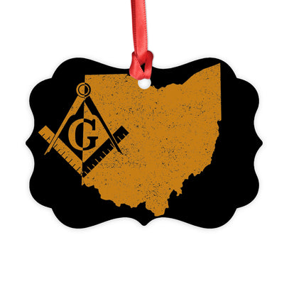 Ohio square & compass freemason symbol state map - Medallion Aluminum Ornament