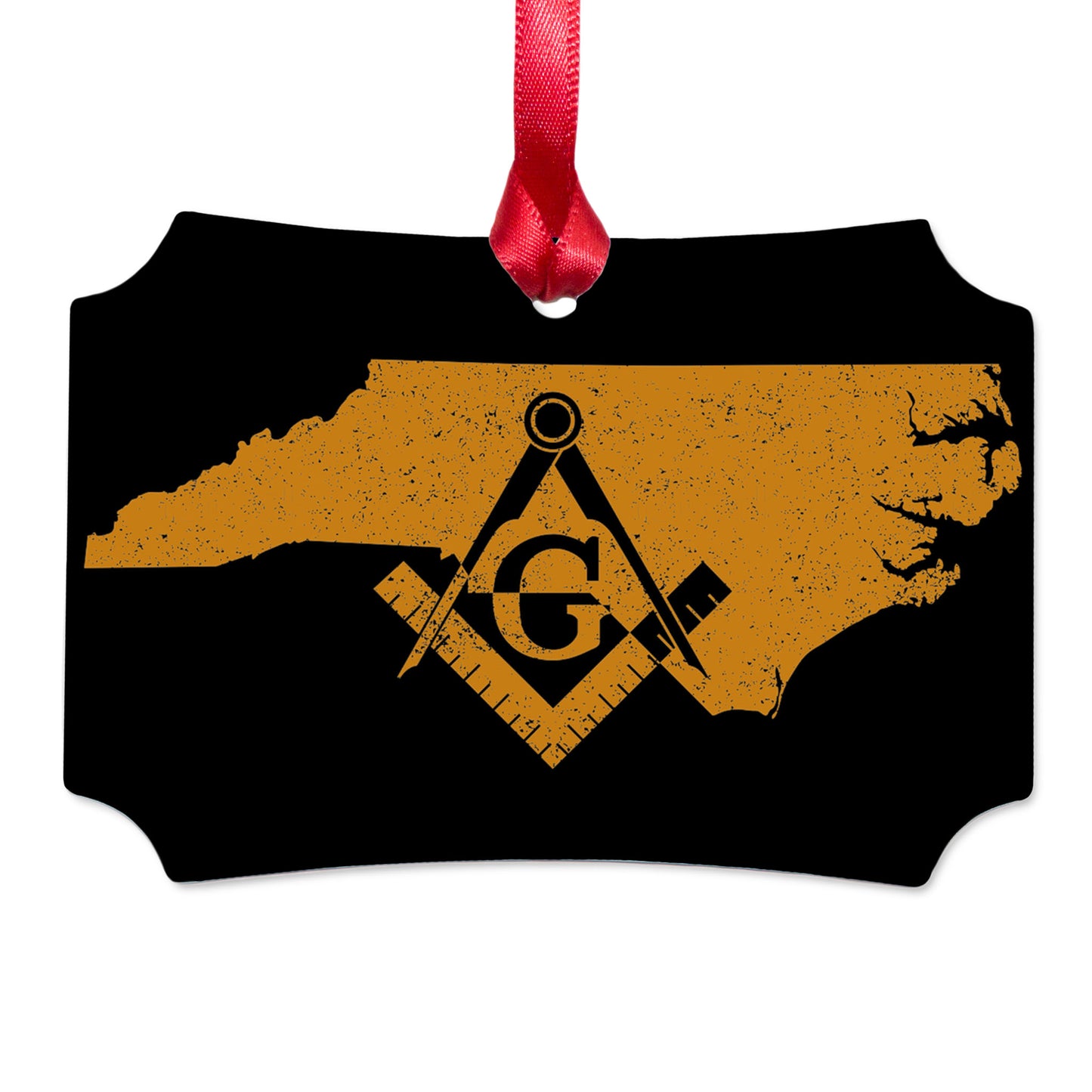 North Carolina square & compass freemason symbol state map - Scalloped Aluminum Ornament