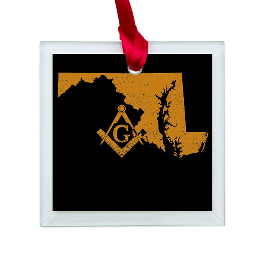 Maryland square & compass freemason symbol state map - Glass Square Ornament