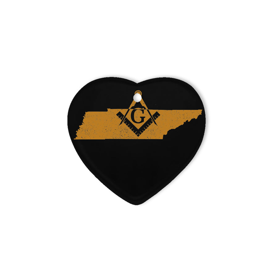 Tennessee square & compass freemason symbol state map - Heart Ceramic Ornament (2 sided)